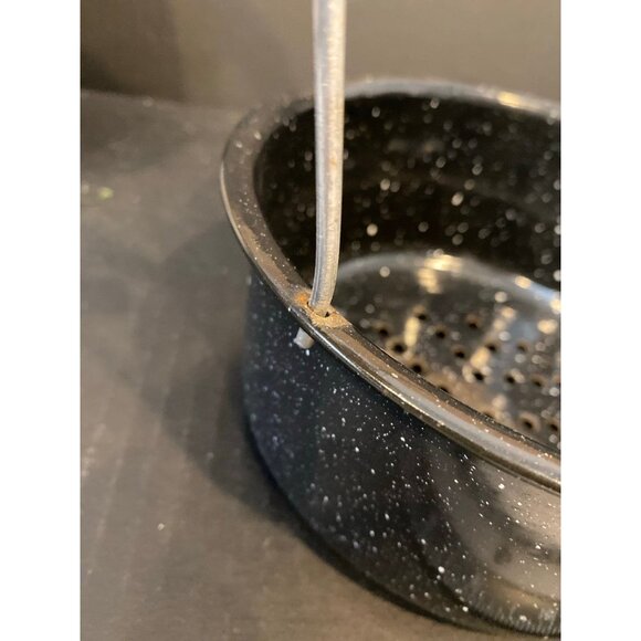 Vintage Black Speckled Enamel 6” Steamer Basket with Handle - Picture 8 of 11